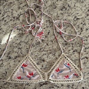 acacia swimwear Beige Floral Crochet Triangle Bikini Top